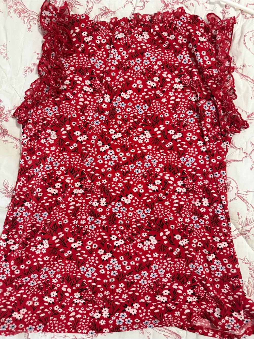 Notations Red Floral Ruffle-Edge Camisole - Picture 3 of 4